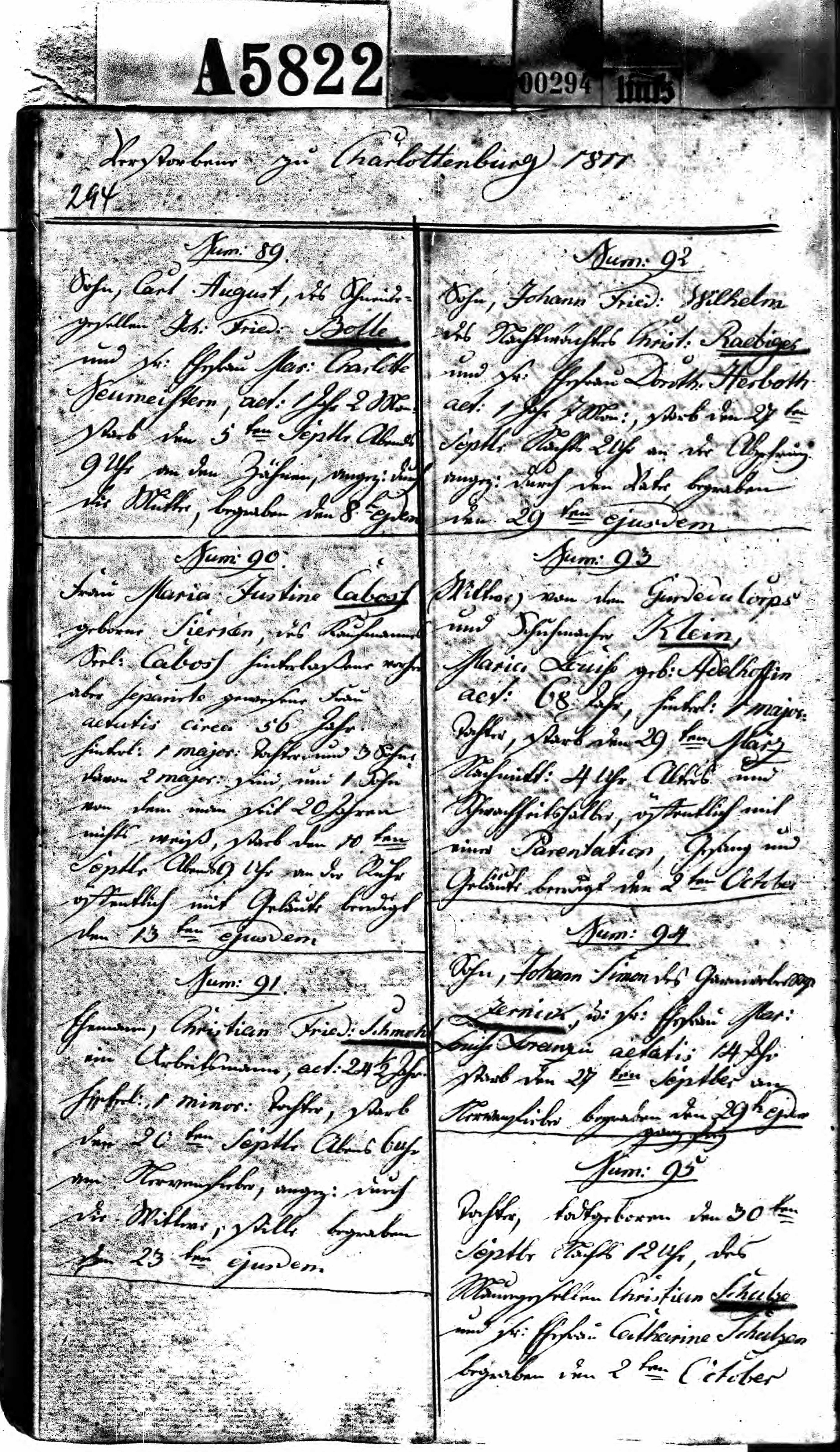 Sterbeurkunde Maria Justine 1810