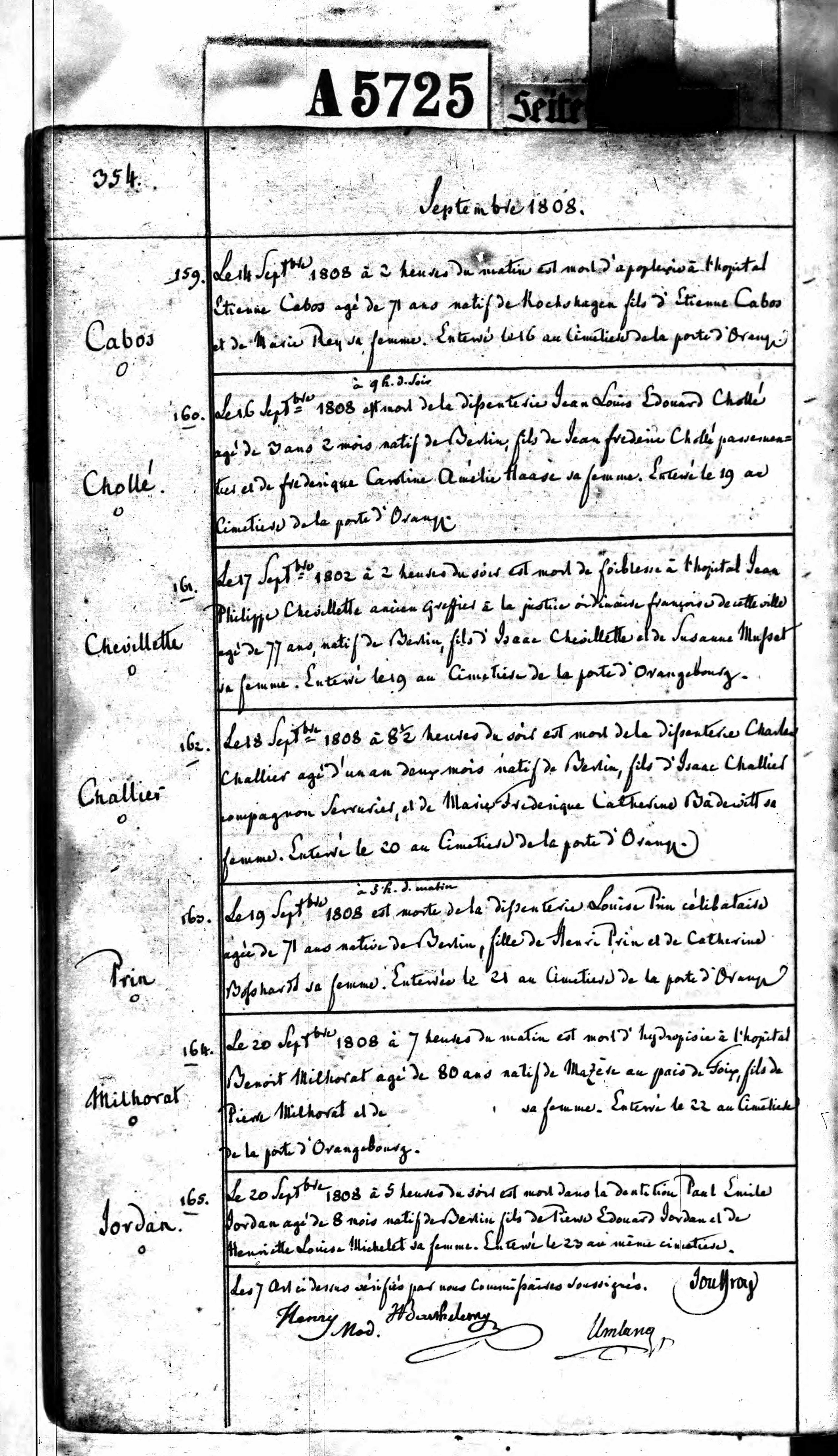 Sterbeurkunde Etienne 1808