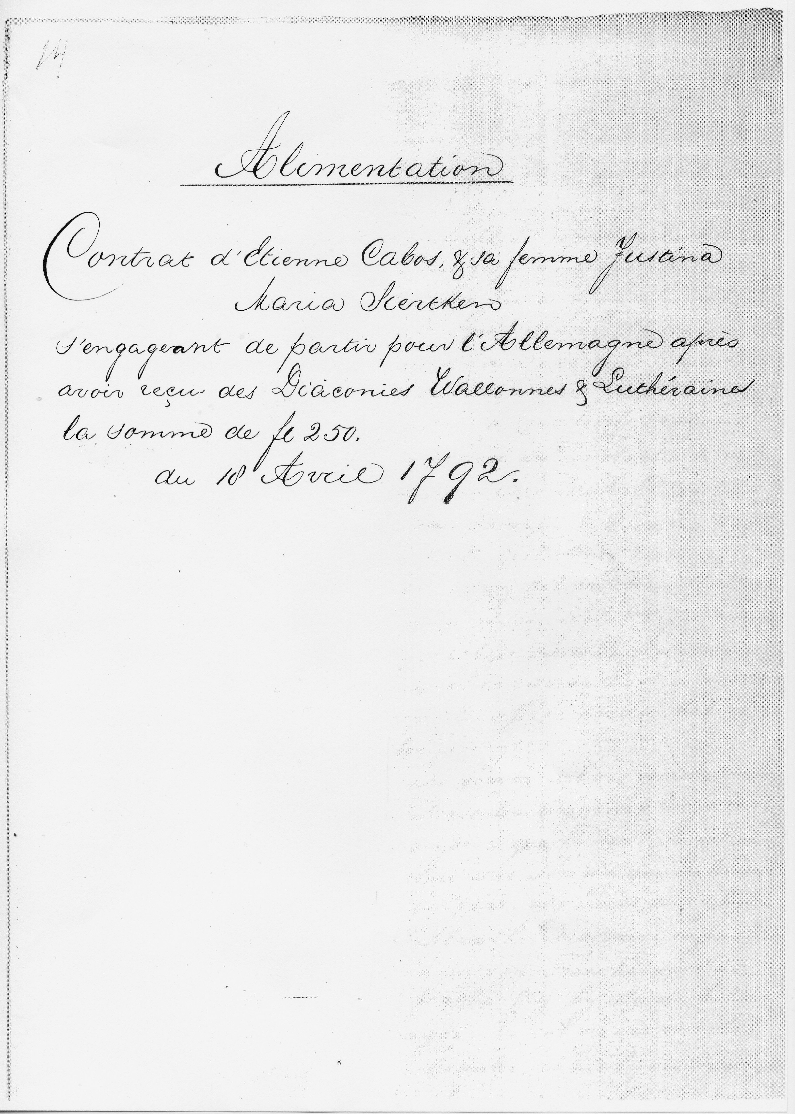 Unterhaltsvertrag 1792